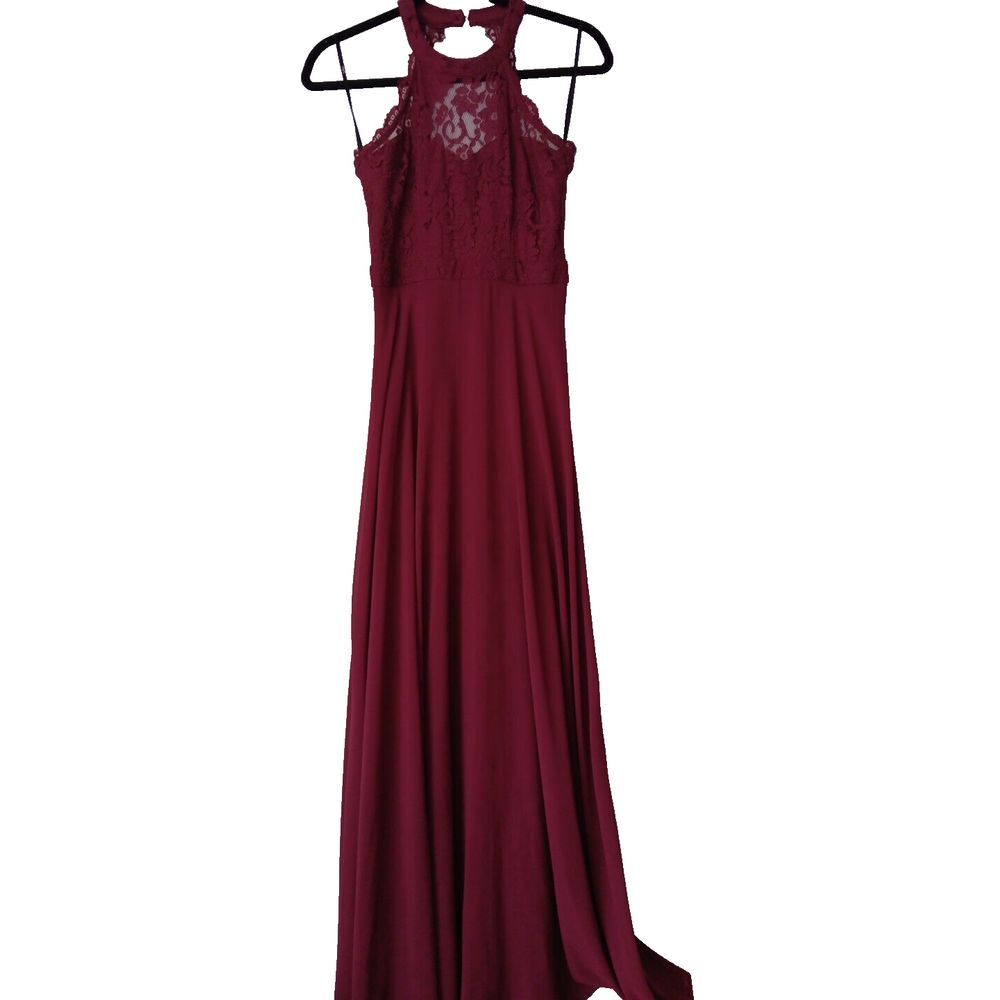 Lulu's Dance All Evening Burgundy Lace Maxi Dress Gown Size XSmall - Picture 2 of 13